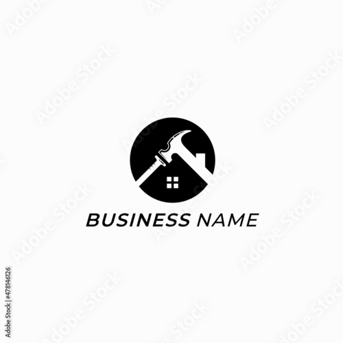 design logo construction home and hammer