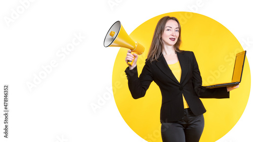 Businesswoman megaphone. Wo...