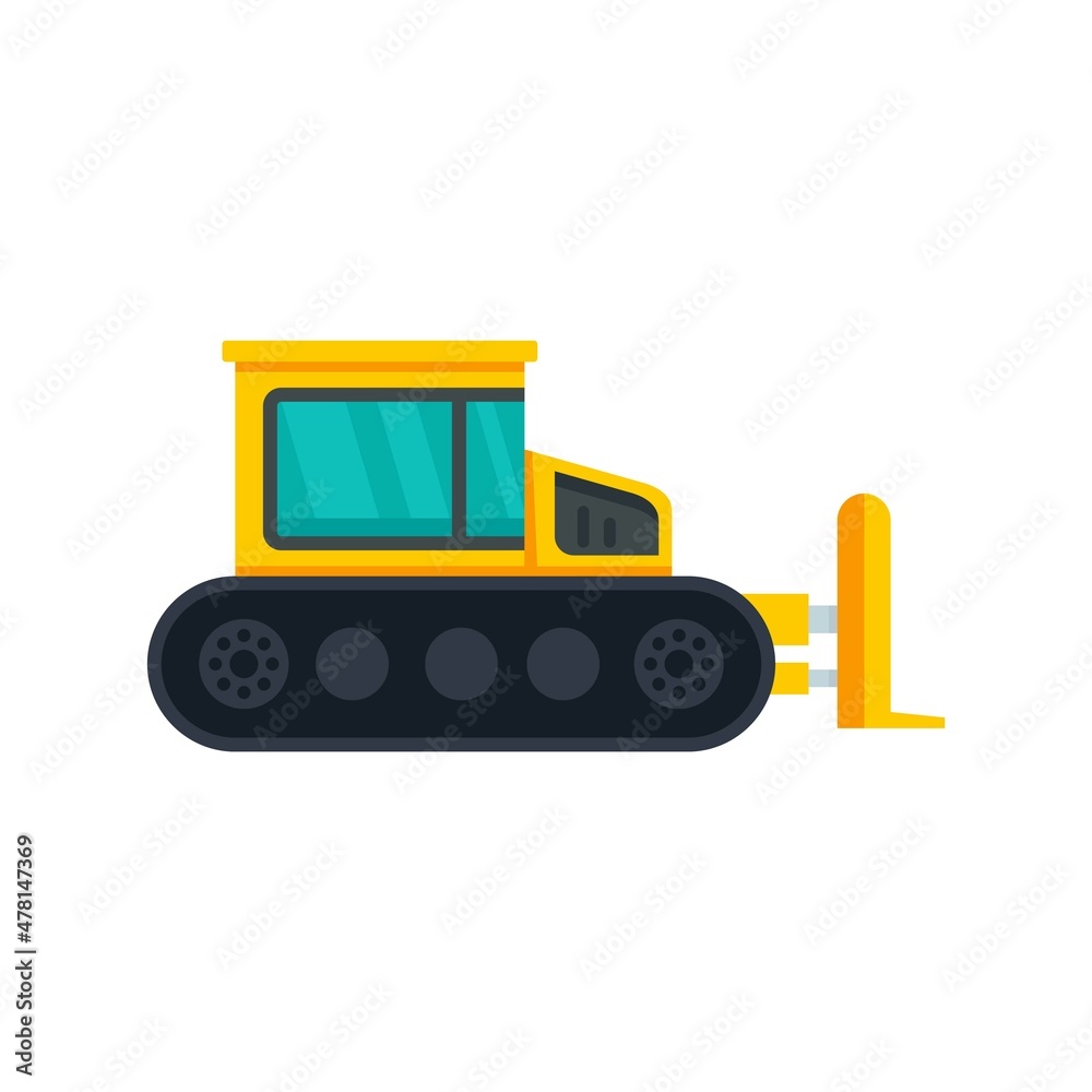 Fototapeta premium Contruction bulldozer icon flat isolated vector