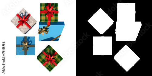 Group of gifts 1-Top view-white background alpha png 3D Rendering Ilustracion 3D