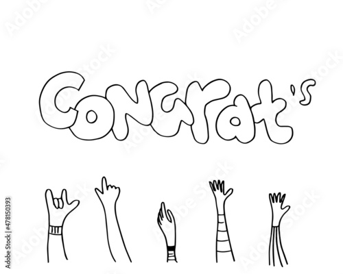 Applause hand draw on white background with congrat's text.vector illustration.
