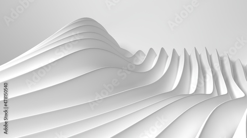 Elegant white background with curved wave lines. 3d render illustration
