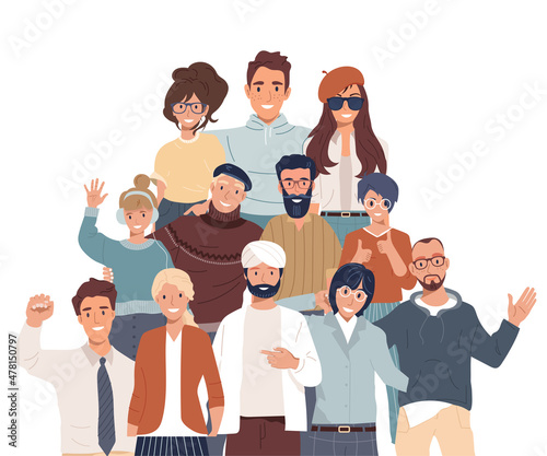 Join our team. Teamwork, cooperation, friendship concept. Multicultural team. Unity in diversity. People of different nationalities and religions cartoon characters