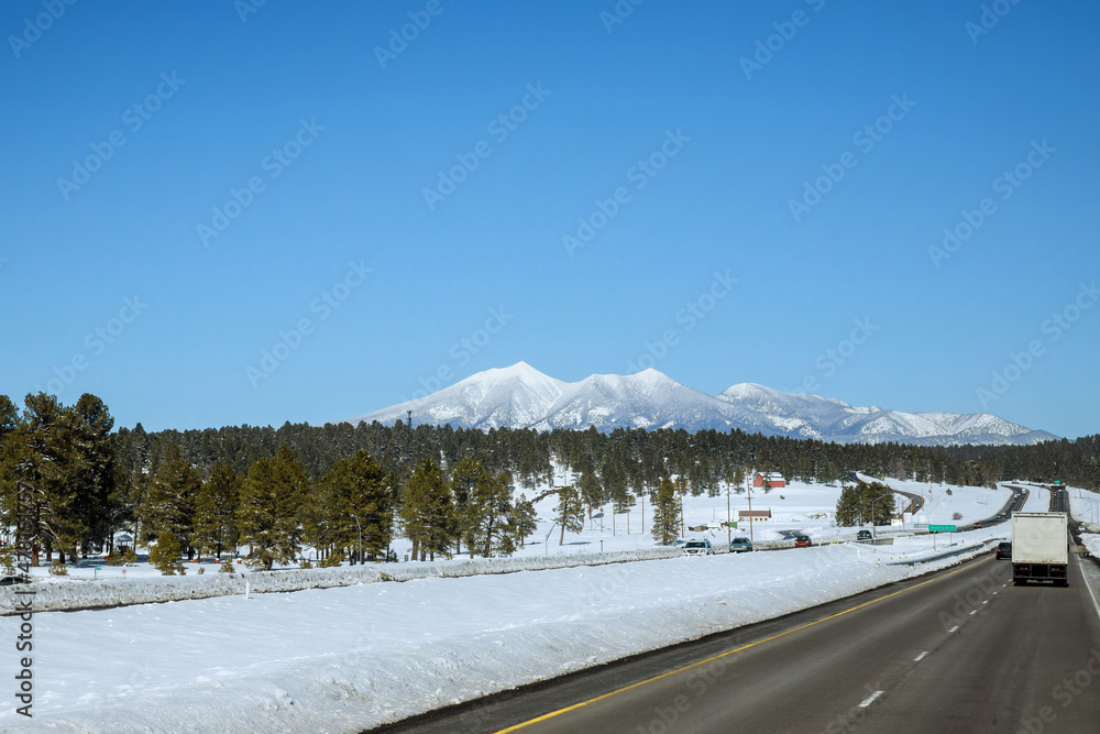 Landscape winter season mountains of highway snow road in Arizona Landscape winter season mountains of highway snow road in Arizona