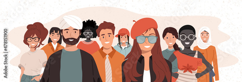 Join our team. Teamwork, cooperation, friendship concept. Multicultural team. Unity in diversity. People of different nationalities and religions cartoon characters