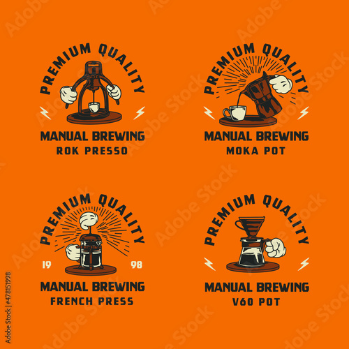 Set of Various Vintage Manual Brewing Coffee Logo Badge Hand made Vector Illustration