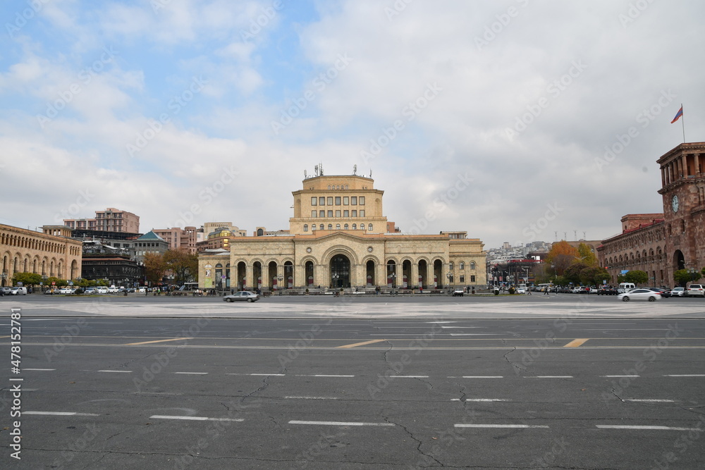 The building of the National Historical Museum of Armenia on the Republic Square. 09 November 2021, Yerevan, Armenia.