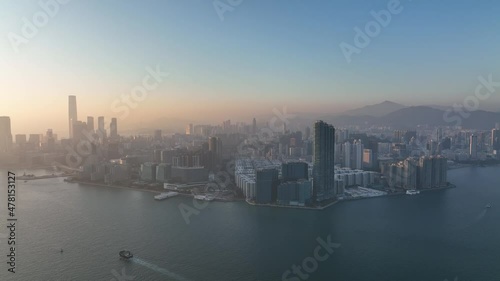 Wallpaper Mural 4K footage - Hong Kong city in sunset view from aerial angle Torontodigital.ca