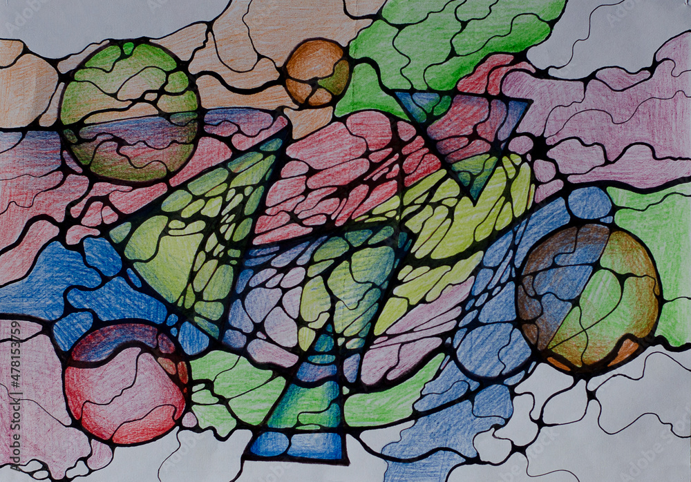 Abstract drawing in the style of spontaneous drawing. Meditative painting. Abstract drawing in the style of spontaneous drawing. Meditative painting.