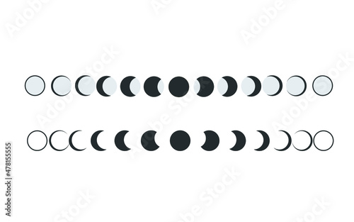 The Golden and black Moon phases icons. The shape of the sun when the solar eclipse occurs. Night space astronomy and nature moon phases.