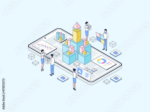 Product Release Isometric Illustration Lineal Color. Suitable for Mobile App, Website, Banner, Diagrams, Infographics, and Other Graphic Assets.