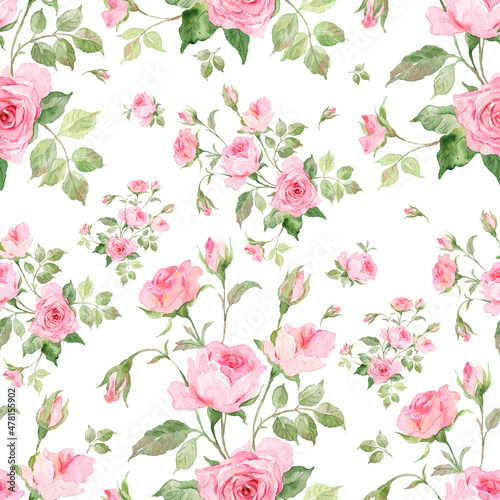 Abstract seamless pattern delicate roses drawn on paper paints © Irina Chekmareva