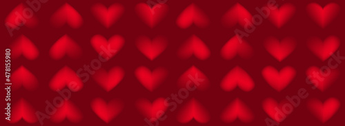 Seamless background pattern with hearts on a red background. Heart-shaped glare