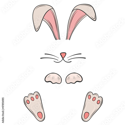funny hare bunny paws, nose and ears for easter mask holiday