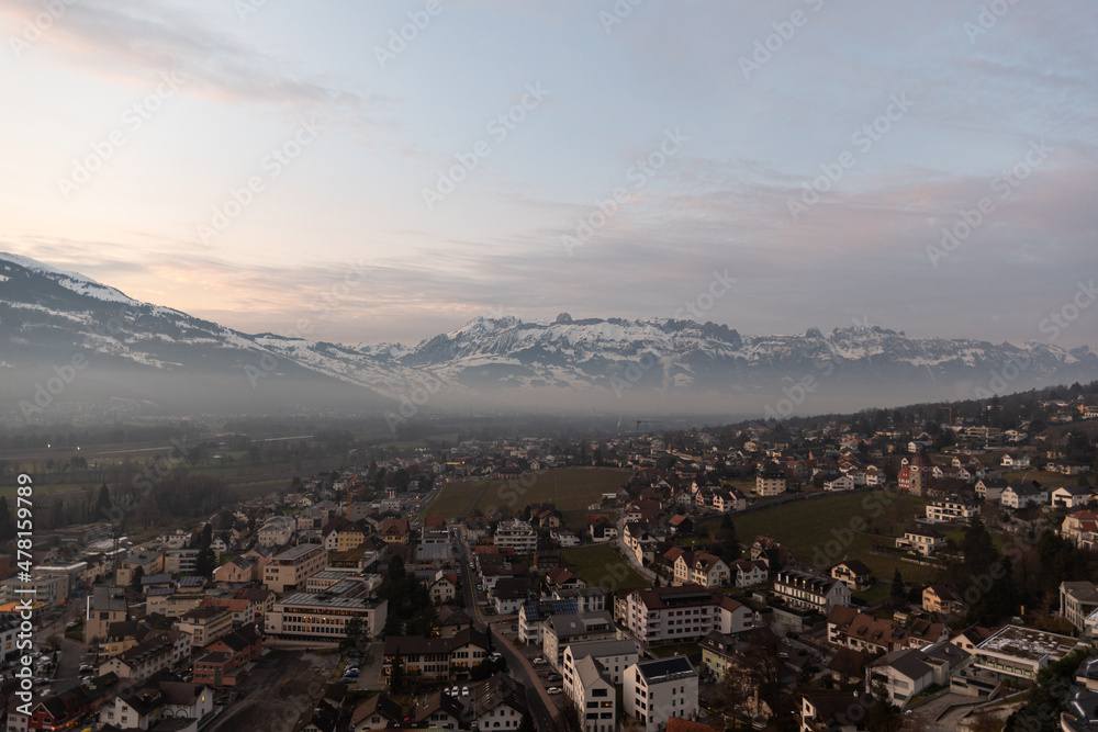 Vaduz, Liechtenstein, December 14, 2021 View over the downtown area