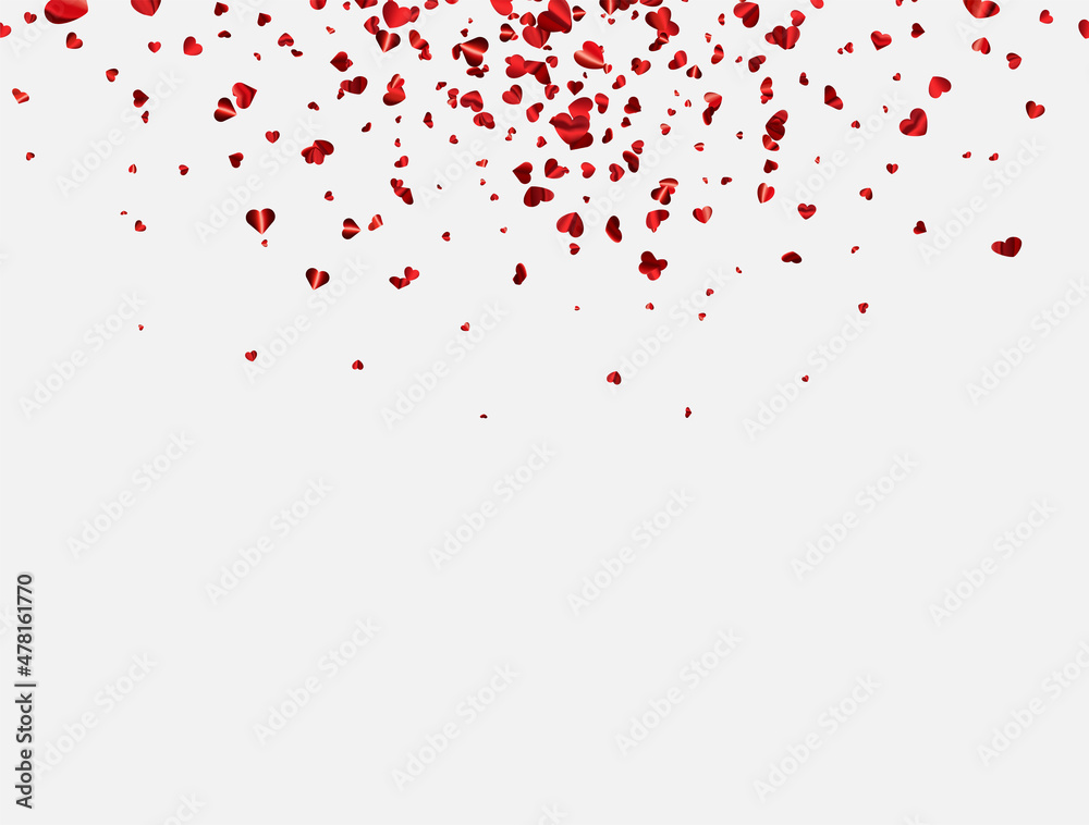 Red falling hearts confetti background with space for text.
