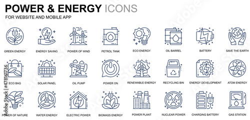 Simple Set Power Industry and Energy Line Icons for Website and Mobile Apps. Contains such Icons as Solar Panel, Eco Energy, Power Plant. Conceptual color line icon. Vector pictogram pack.