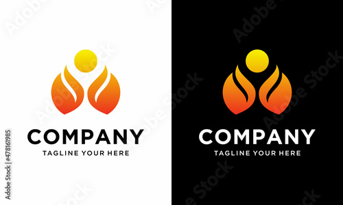 Fire and People Logo Template Design Vector, Emblem, Design Concept, Creative Symbol, Icon. on a black and white background.