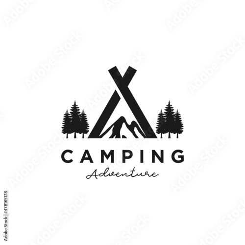 Camping and outdoor adventure retro logo. The emblem for cub scouts. Color and black and white vector for the Hiking.