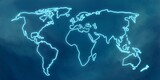 Mapa del mundo con líneas resplandecientes sobre fondo azul con textura