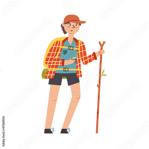 Boy hiking backpack