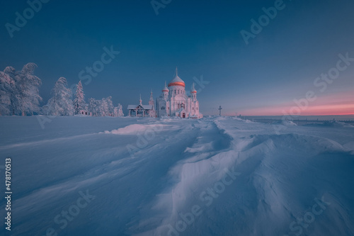 Frosty Dawn At The Monastery White Mountain, Perm Region