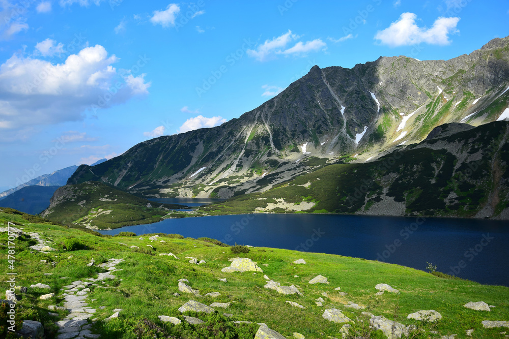 The beautiful lakes Wielki Staw and Przedni Staw in the High Tatras, Poland.