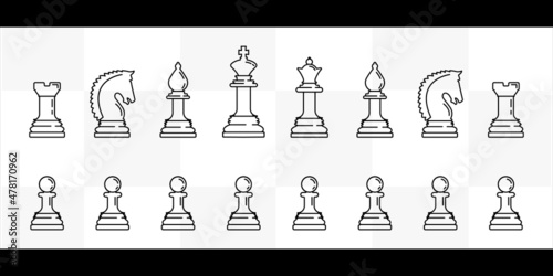 set of chess pieces line art logo vector illustration template icon graphic design. bundle collection of various chessman for tournament or web
