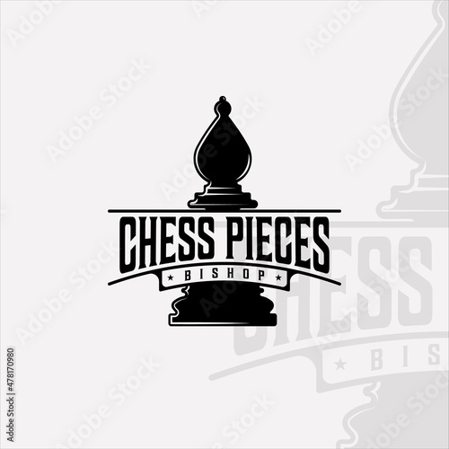 chess and bishop piece logo vintage vector illustration template icon graphic design. retro sign or symbol for chess tournament or club