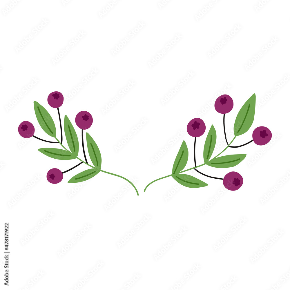 Frame of leaves and purple berries Frame of leaves and purple berries