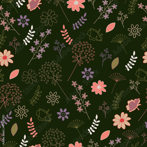 Floral doodle seamless pattern