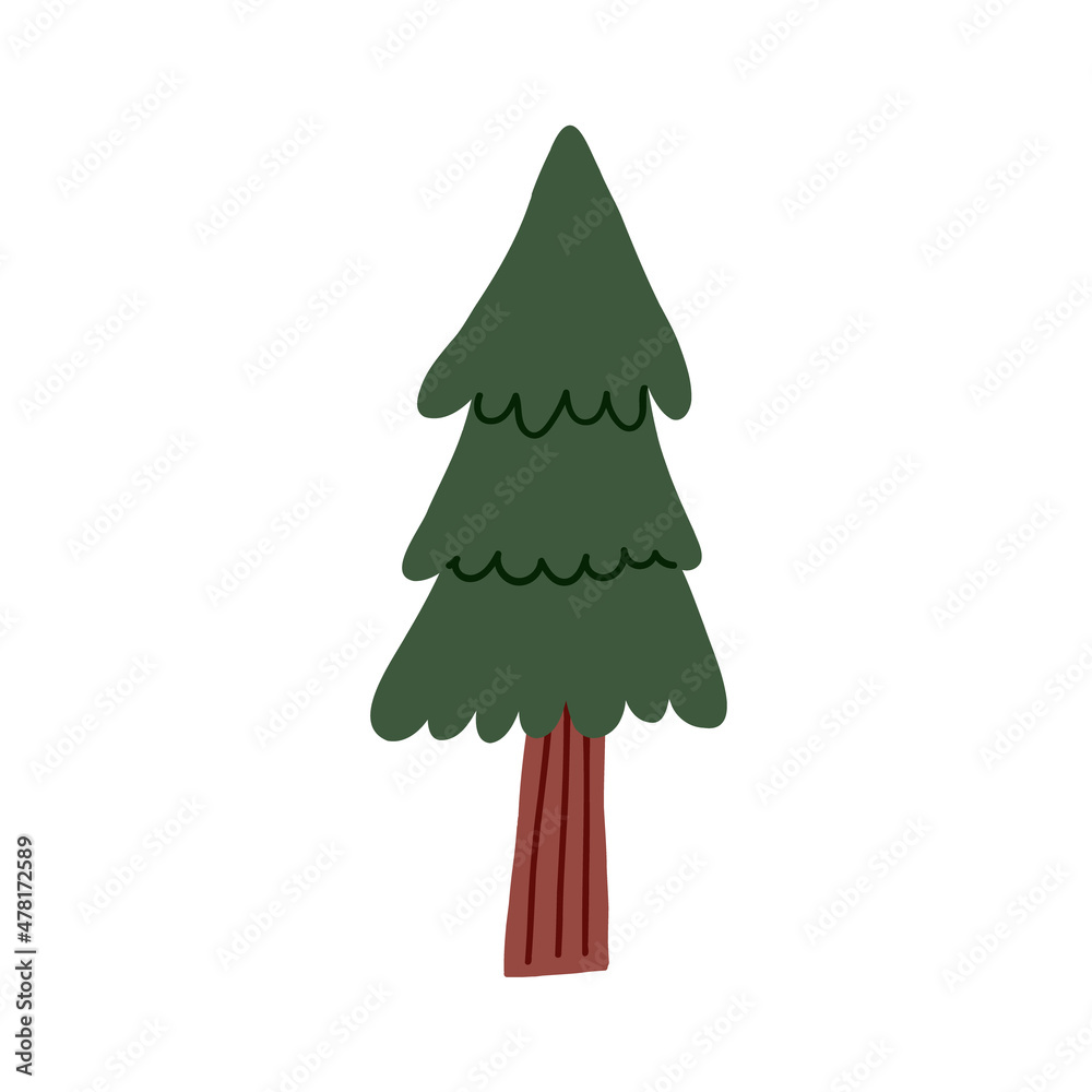 Fototapeta premium Green christmas tree hand drawn
