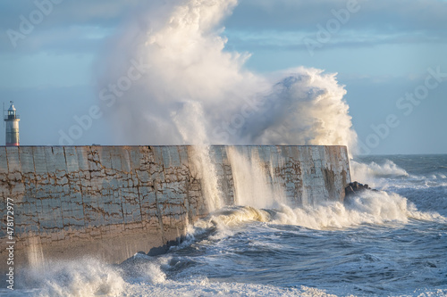Storm Waves hitting the Sea wall at Newhaven in Sussex, England