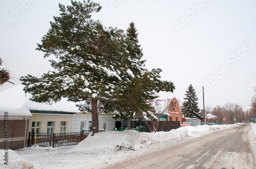 Several village houses on the outskirts of Tyumen, Russia