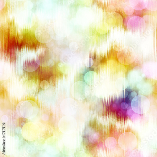 Seamless seventies tie dye bokeh texture. Hippie summer repeat background with ink dyed effect. 