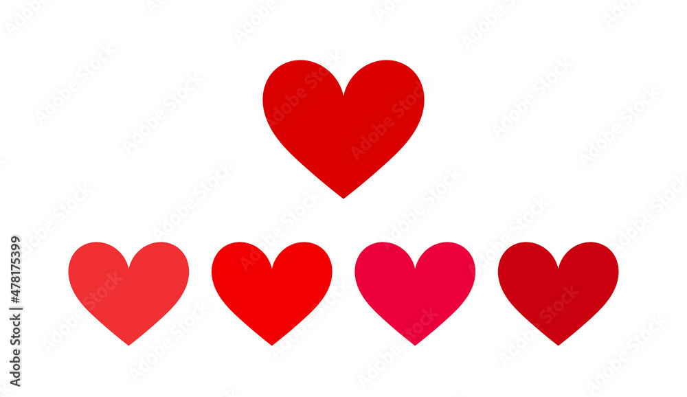 Red hearts icons isolated on white background.