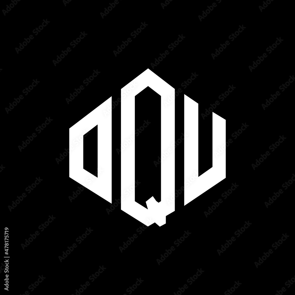 OQU letter logo design with polygon shape. OQU polygon and cube shape logo design. OQU hexagon vector logo template white and black colors. OQU monogram, business and real estate logo.