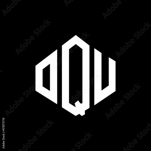 OQU letter logo design with polygon shape. OQU polygon and cube shape logo design. OQU hexagon vector logo template white and black colors. OQU monogram, business and real estate logo.