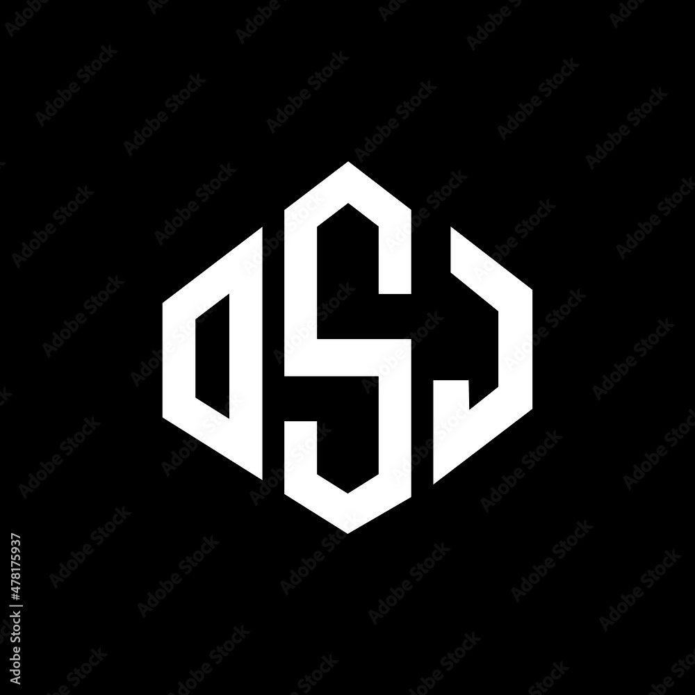OSJ letter logo design with polygon shape. OSJ polygon and cube shape logo design. OSJ hexagon vector logo template white and black colors. OSJ monogram, business and real estate logo.