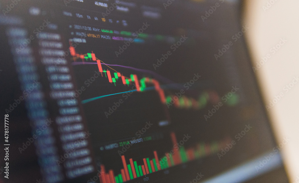 Cryptocurrency chart in a laptop. Cryptocurrency, trading and stock market concept. Cryptocurrency chart in a laptop. Cryptocurrency, trading and stock market concept.