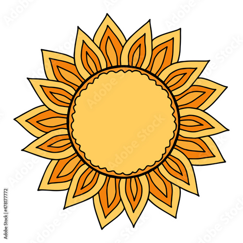 Vector illustration of stylized sun icon for Shrovetide or Maslenitsa rusian holiday. Folklore art, traditional symbol for Pancake week