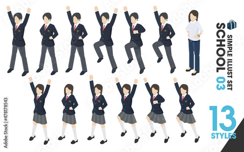 イラストセット「SCHOOL 03」13点　学生服 制服 ブレザー スカート 男女 / manga illustration vector school boy girl uniform