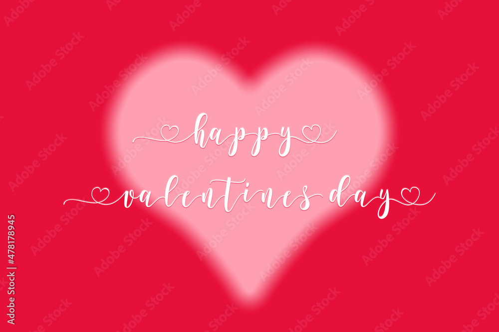 Happy Valentines Day greeting card or background. Text across centre of frame. Pink bokeh heart  
 against a red background. Copy space. Love and valentine concept