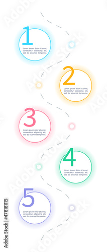 Vertical 5 steps sequence infographic. Infochart with path.