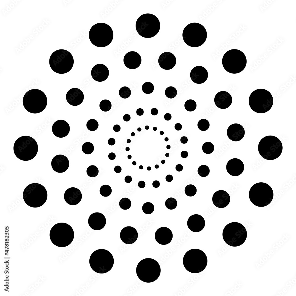 Circular polca dot pattern. Concentic round dot shapes