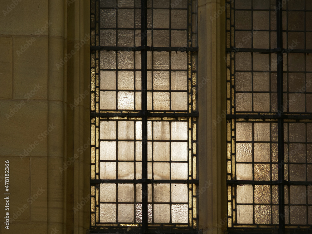 Old leaded window in stone build English church Old leaded window in stone build English church