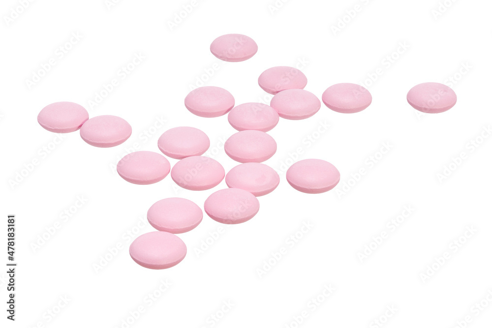 pile of pink pills isolated on white background pile of pink pills isolated on white background