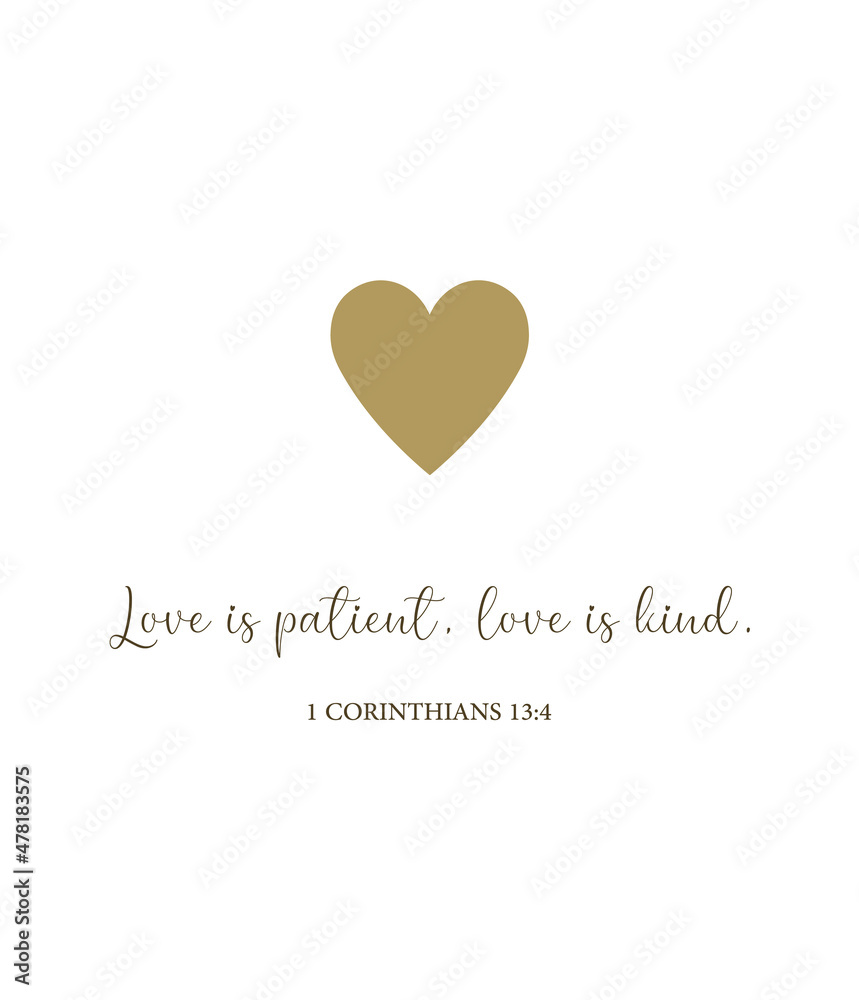 Love is patient, love is kind, 1 Corinthians 13:4, love bible verse, scripture poster, Home wall decor, Wedding wall gift, Family wall decor, Christian banner, Baptism wall gift, vector illustration