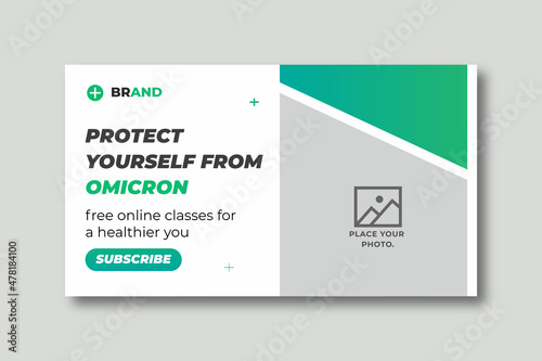 Medical healthcare web banner template and video thumbnail. Editable promotion banner design. Covid-19 hospital clinic social media layout