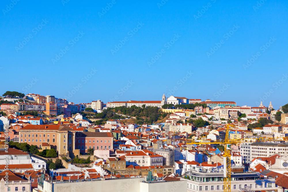 Central residential district of Lisbon . Panorama of European Capital City .  Portugal 